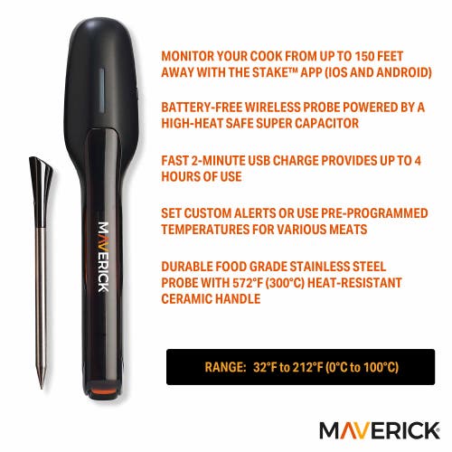 Maverick Stake Extended Range Wireless Bluetooth Thermometer In Black