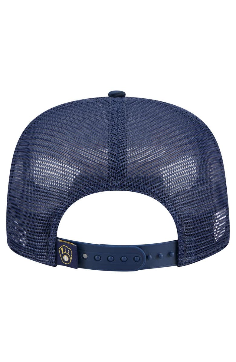 New Era Men's New Era Navy Milwaukee Brewers Retro Satin Script Golfer Adjustable Hat, Alternate, color,