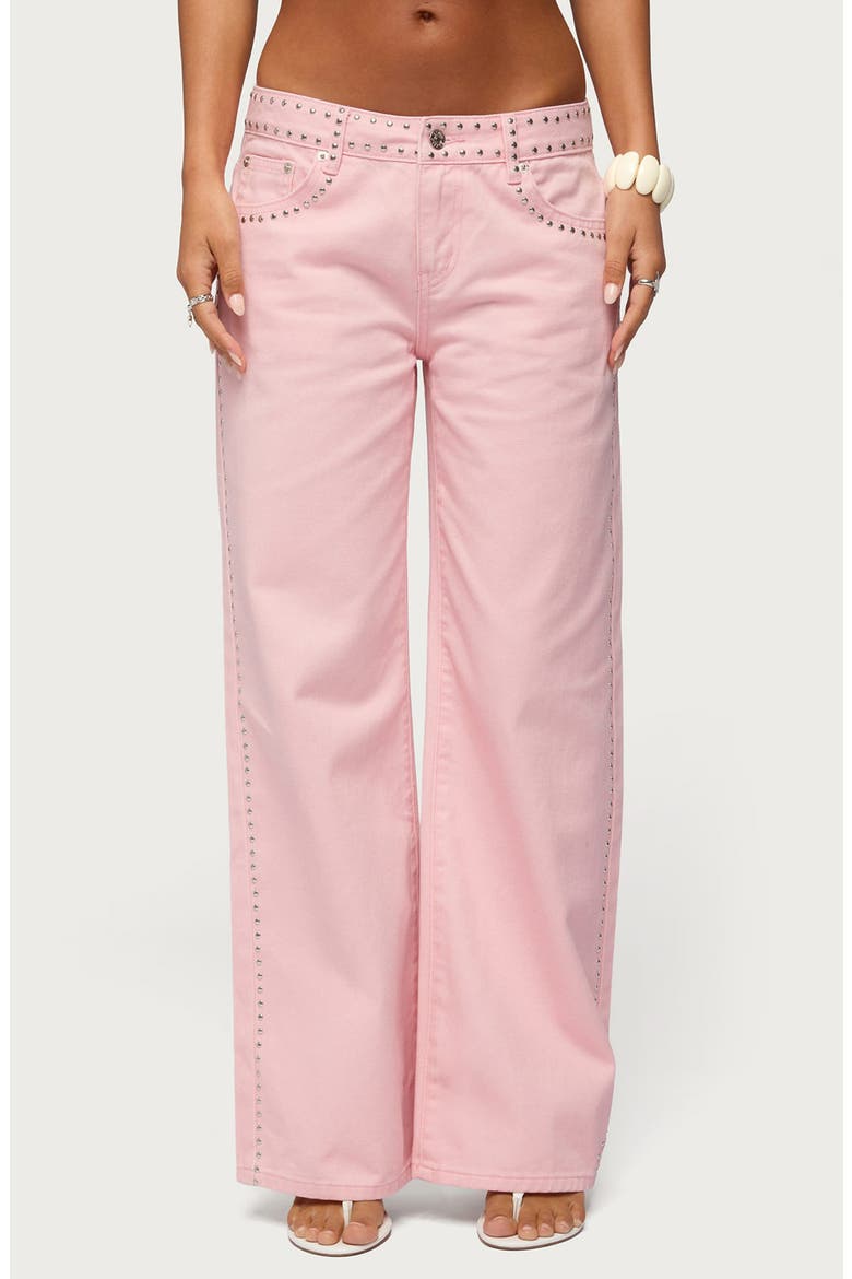 Quincy Studded Low Rise Baggy Jeans, Main, color, LIGHT-PINK