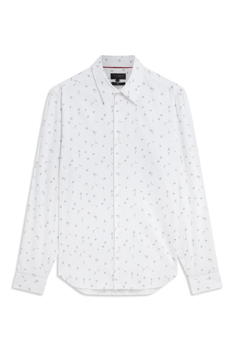 Iskran Floral Print Stretch Cotton Button-Up Shirt, Alternate, color, WHITE