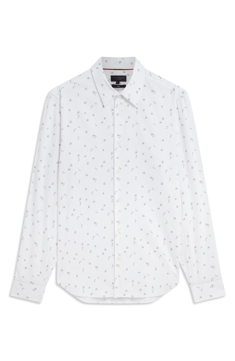 Ted Baker Iskran Floral Print Stretch Cotton Button-Up Shirt, Alternate, color, White