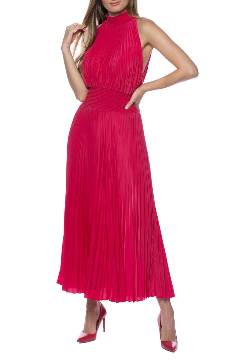 Pleated Midi Dress, Main, color, RED
