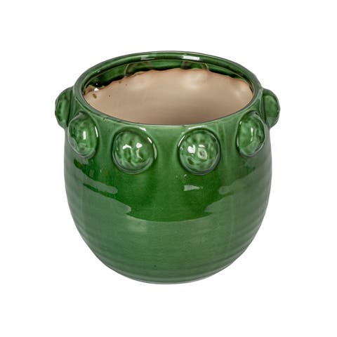 Terra-cotta Planter with Raised Dots, Green