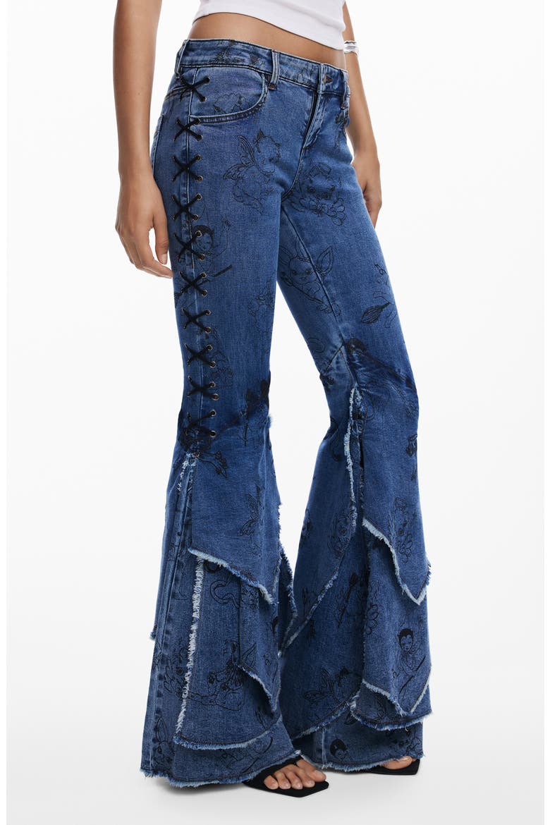 Cartoon Pattern Flare Jeans, Main, color, BLUE