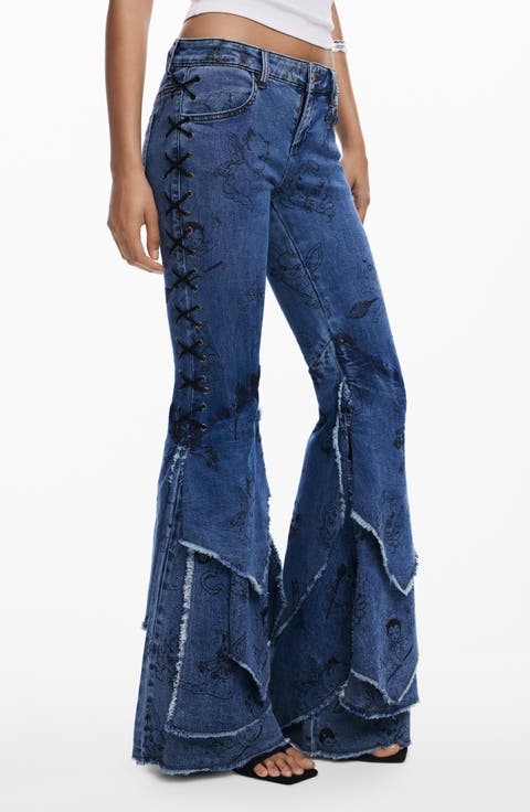 Cartoon Pattern Flare Jeans