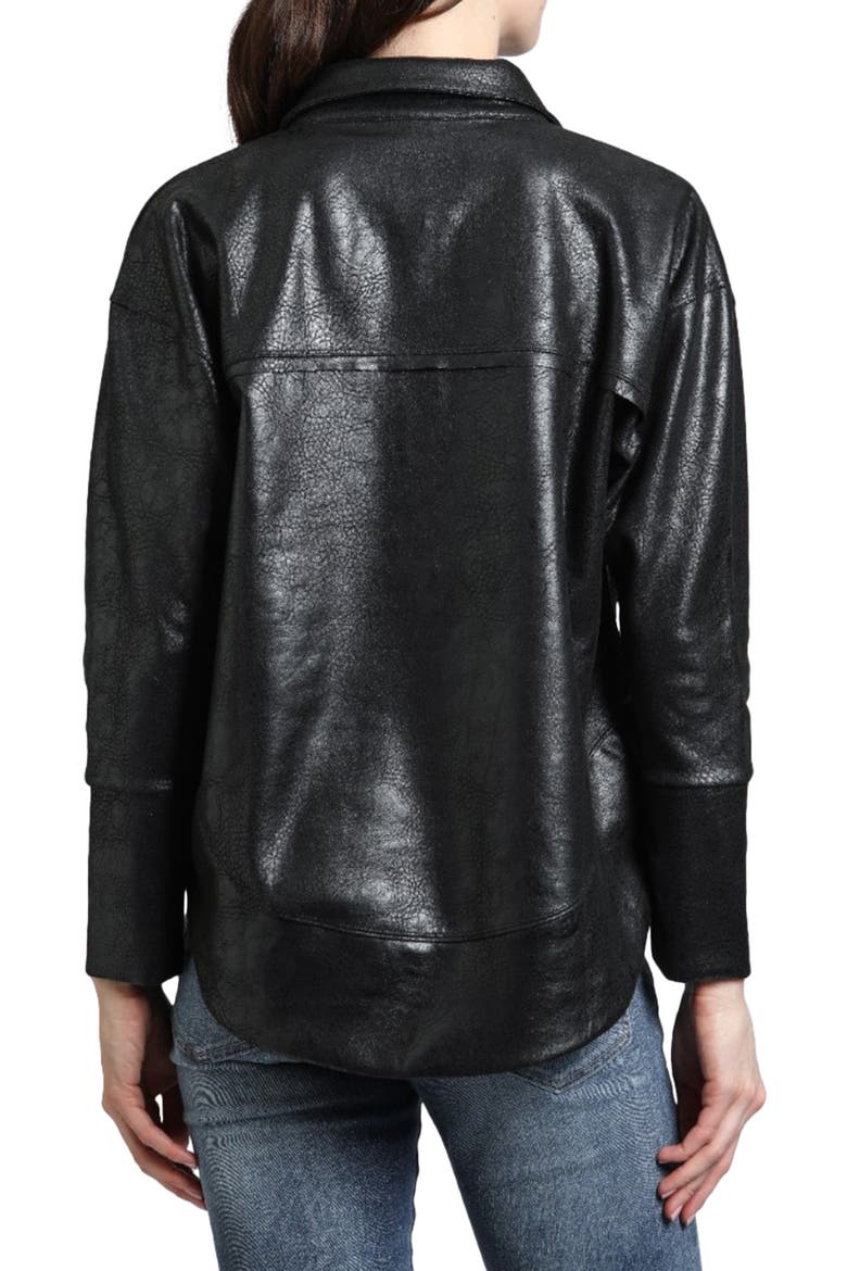 Faux Leather Henley Top, Alternate, color, BLACK