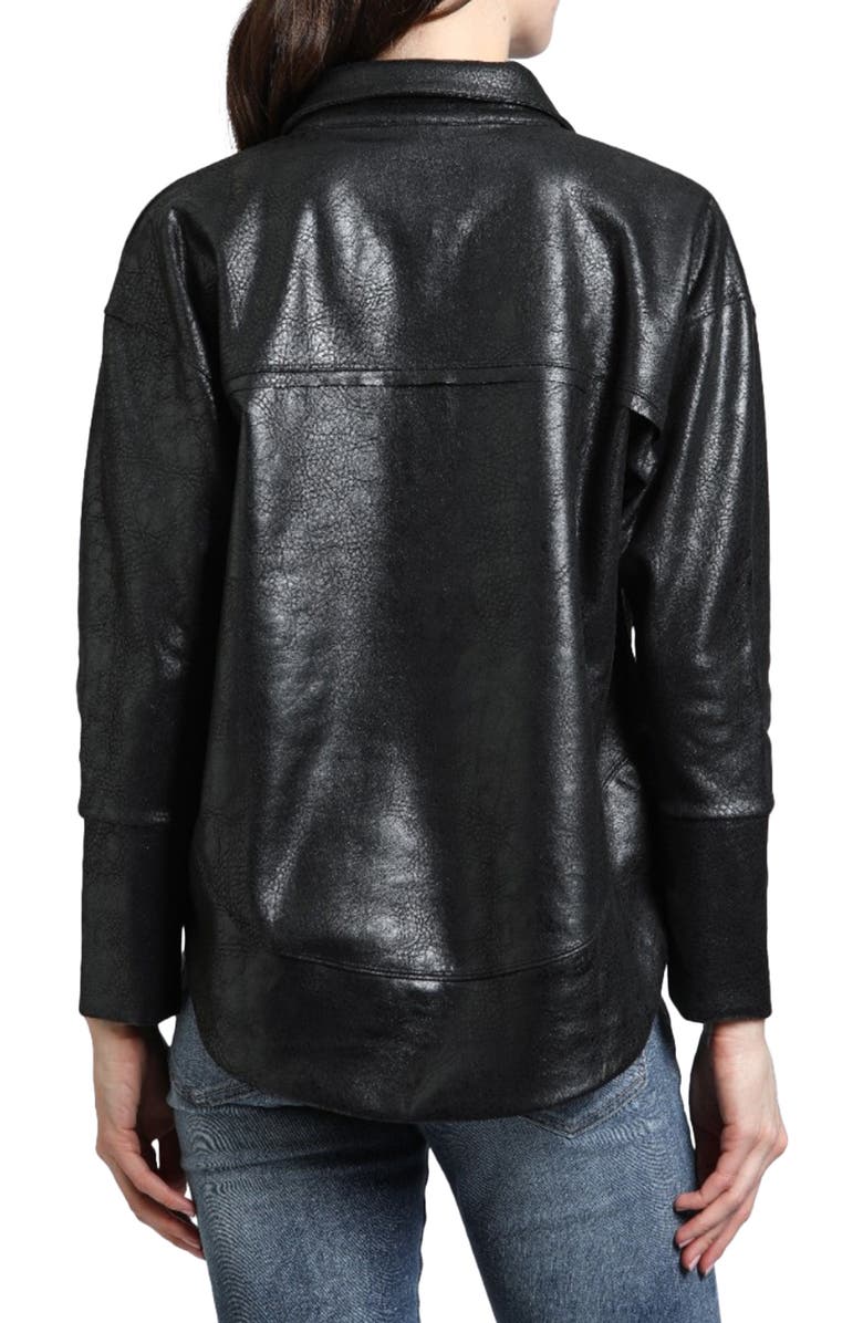 APNY Faux Leather Henley Top, Alternate, color, Black