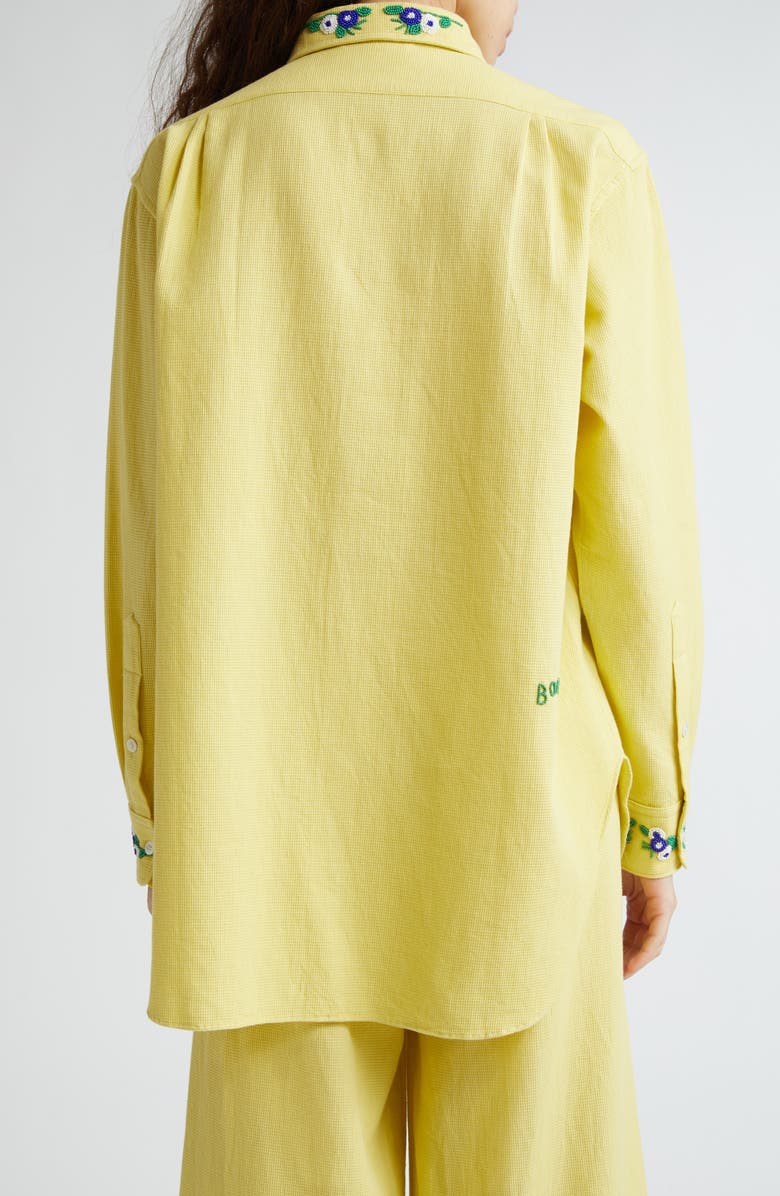 Bode Chicory Beaded Long Sleeve Cotton Button-Up Shirt, Alternate, color, 