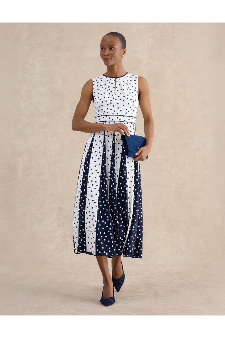 Angelica Pleated Fit-Flare Midi Dress, Alternate, color, Ivory Midnight