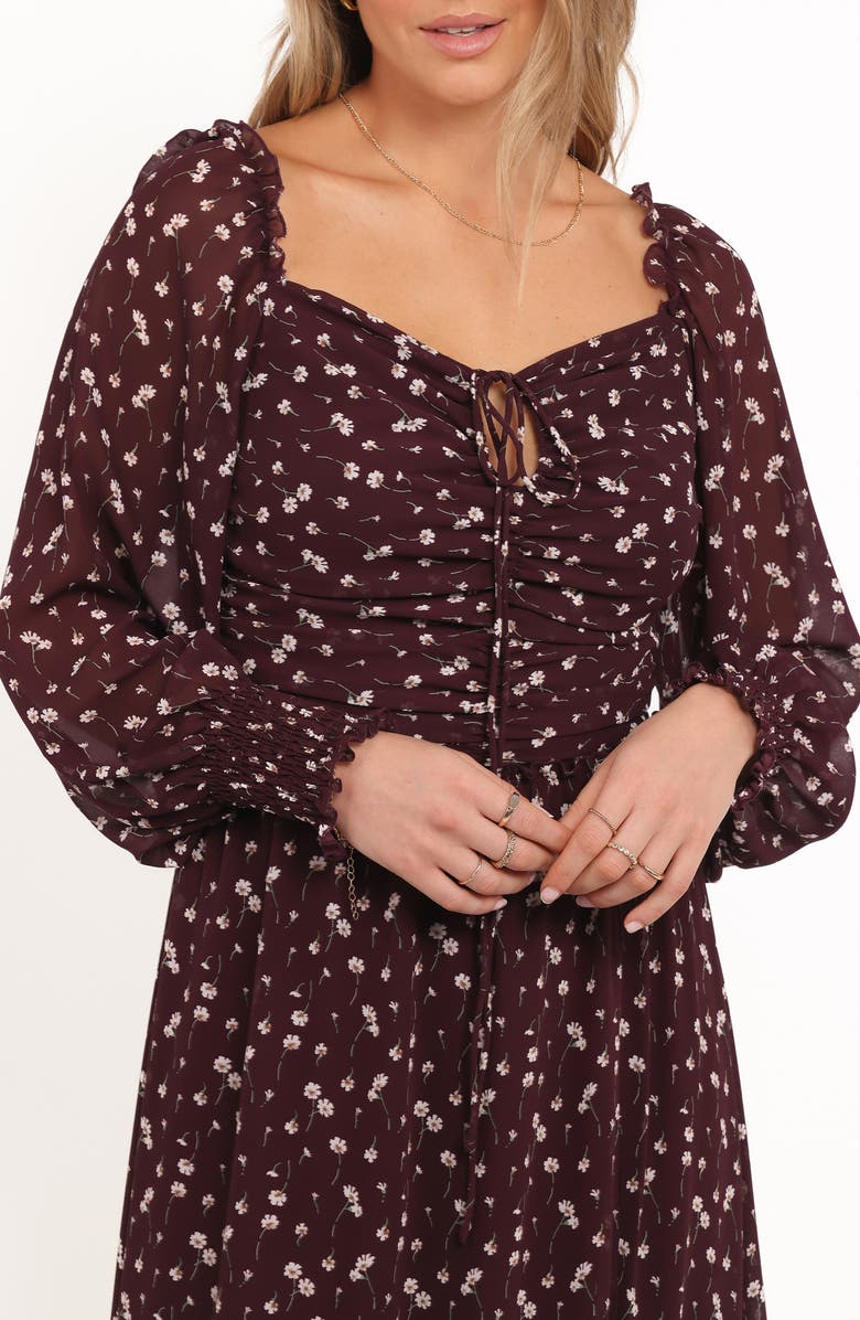 Petal & Pup Keziah Floral Long Sleeve Midi Dress, Alternate, color, Burgundy Floral