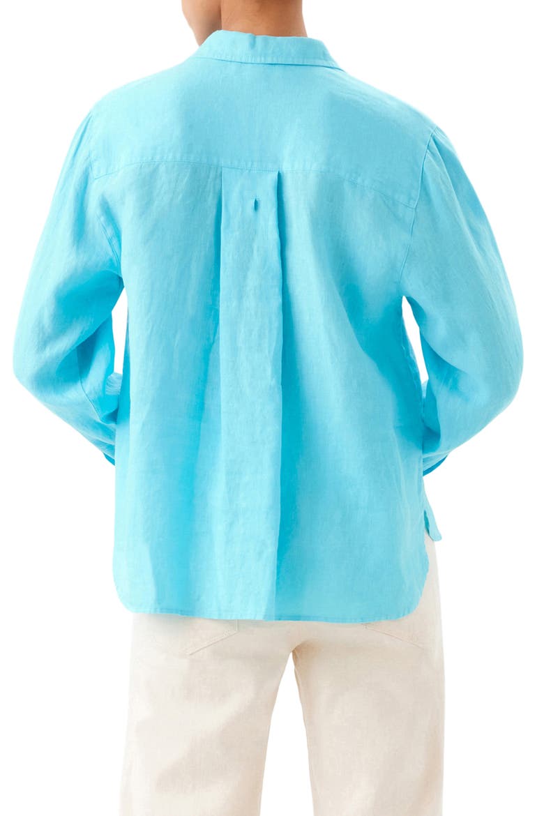 Linen Button-Up Shirt, Alternate, color, AQUA