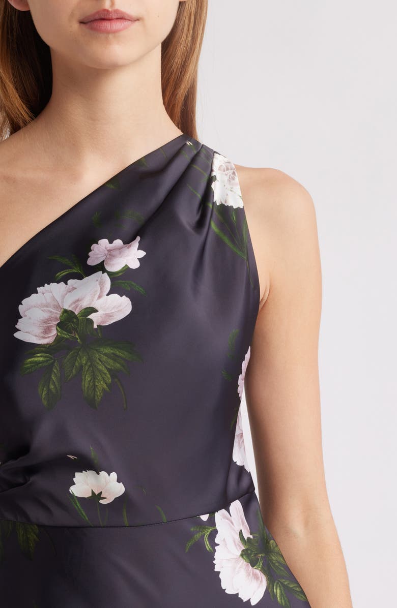 Sachin & Babi Delphine Floral One-Shoulder Satin Crepe Gown, Alternate, color, Dark Midnight Carnations