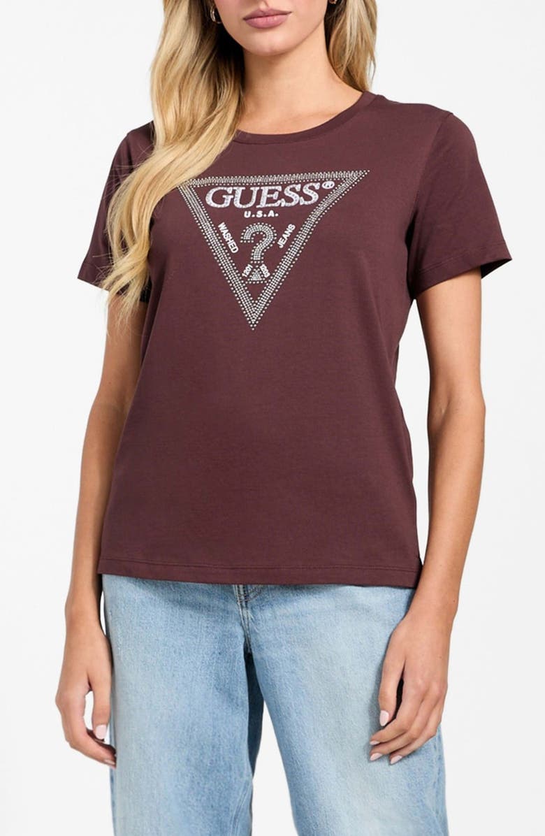 GUESS Krystal Triangle Embellished Graphic T-Shirt, Main, color, Rust