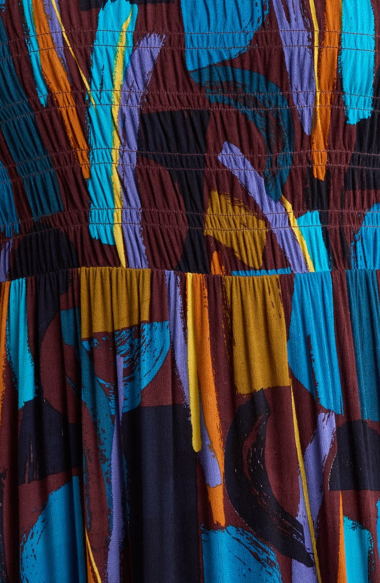 Seasalt Cornwall Meadowsweet Printed Smocked Midi Dress, Alternate, color, Zennor Stack Dark Rye