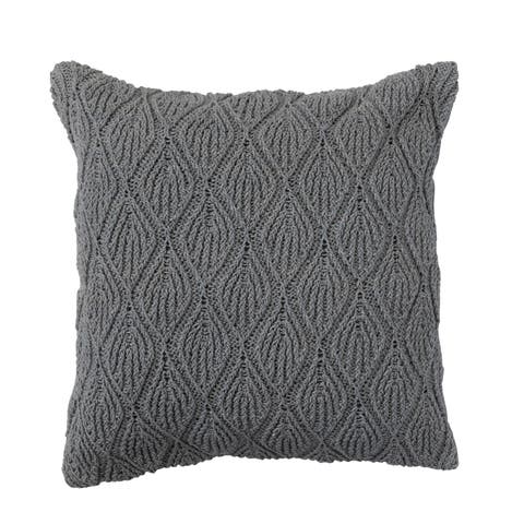 Handwoven Cotton Pillow Cover with Diamond Pattern, Grey