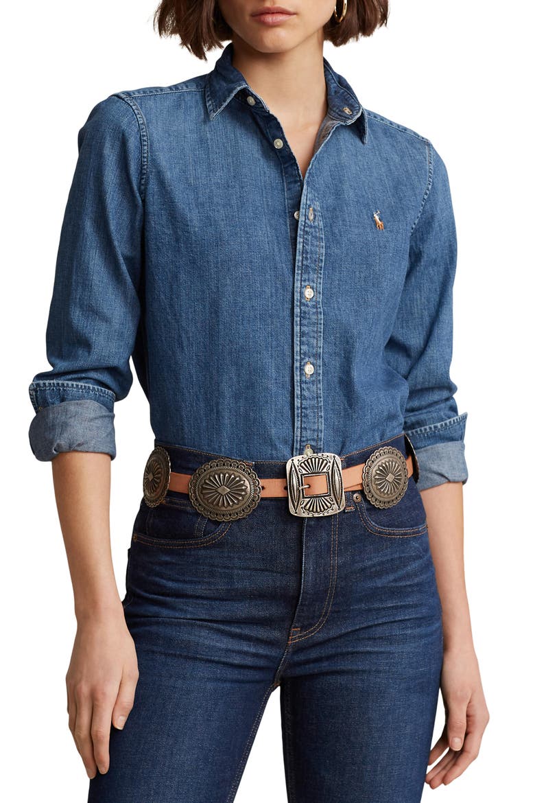 Slim Fit Denim Button-Up Shirt, Main, color, MERCED WASH