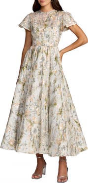Mac Duggal Women's Multicolor Flutter Sleeve Sequin A-Line Midi Dress