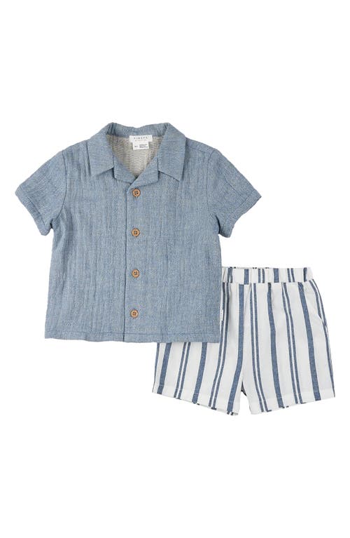 FIRSTS BY PETIT LEM FIRSTS BY PETIT LEM CHAMBRAY BUTTON-UP SHIRT & SHORTS SET