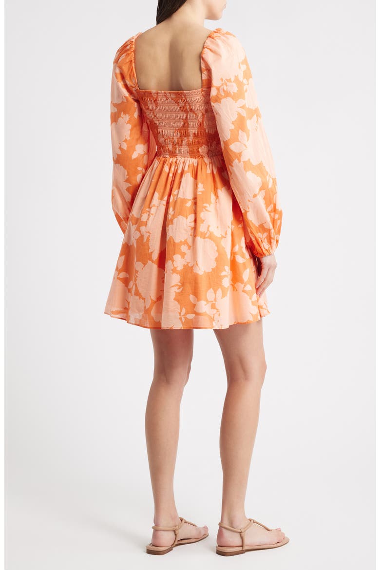 Smocked Long Sleeve Cotton Minidress, Alternate, color, FLORAL AOP MULTI