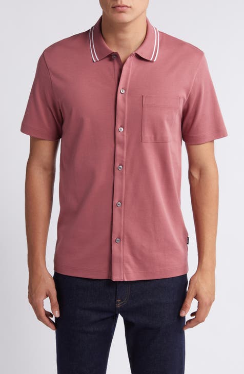 Powell Tipped Short Sleeve Knit Button-Up Shirt