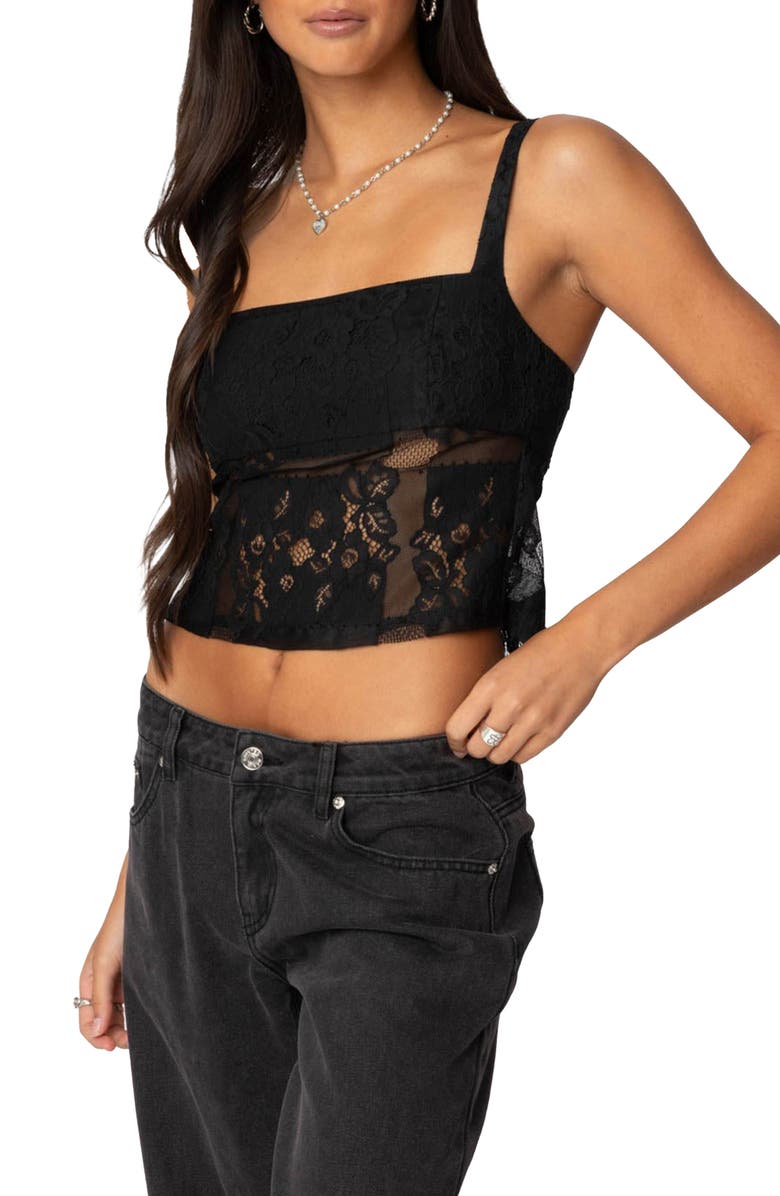 EDIKTED Gwyn Mixed Lace Tank, Alternate, color, Black