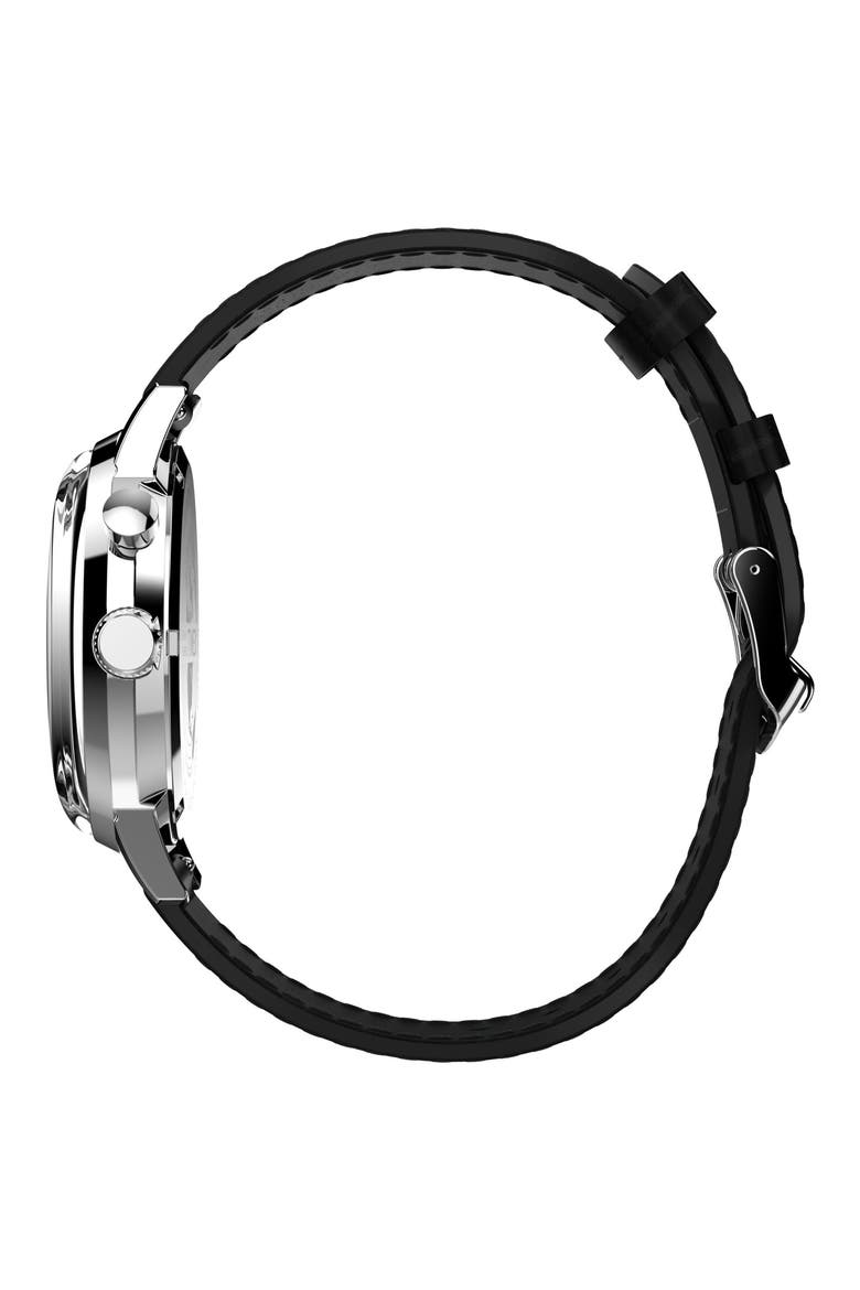 Marlin Moon Phase Leather Strap Watch, 40mm, Alternate, color, BLACK