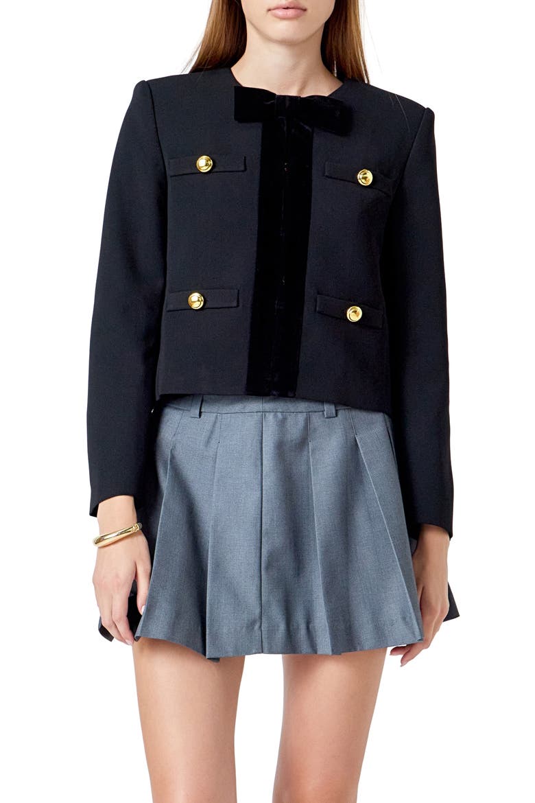 Velvet Trim Jacket, Main, color, BLACK
