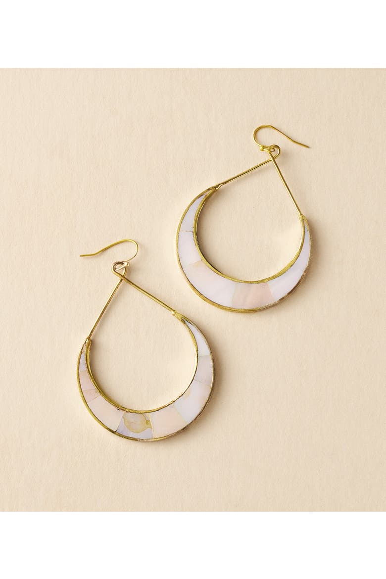 Rajani Crescent Mother of Pearl Hoop Earrings, Alternate, color, Ivory
