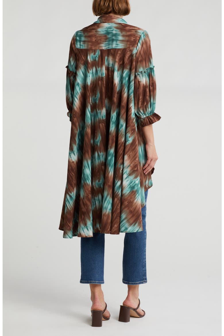 Tie Dye High-Low Button-Up Shirt, Alternate, color, BROWN
