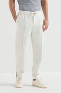 Brunello Cucinelli Cashmere and cotton French terry double cloth trousers with Crête detail and elasticated zipper cuffs