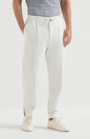 Brunello Cucinelli Cashmere and cotton French terry double cloth trousers with Crête detail and elasticated zipper cuffs