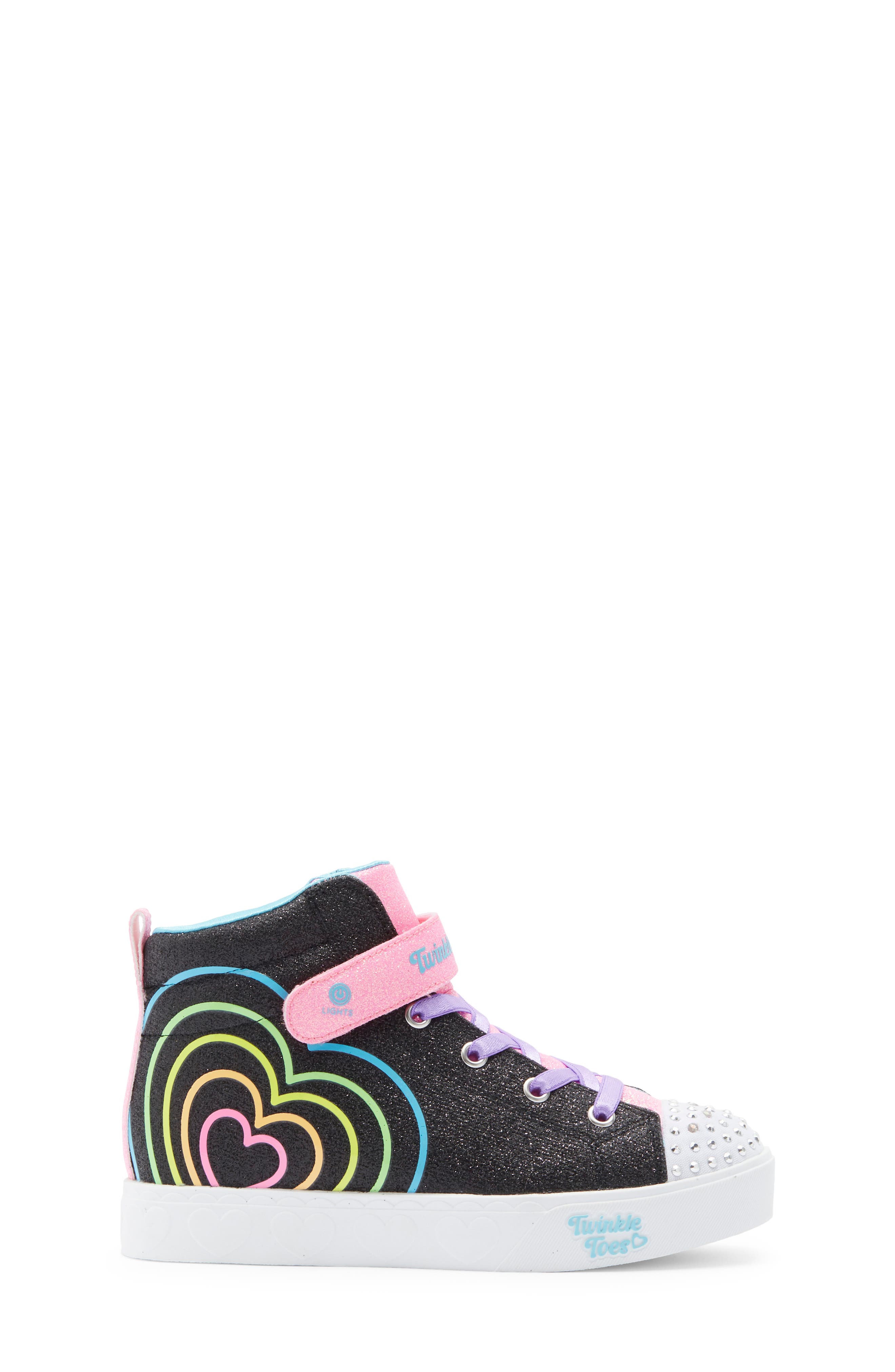 SKECHERS Kids' Twinkle Toes<sup>®</sup>: Heart Steps Heart Glow High Top Sneaker, Alternate, color, Black Multi