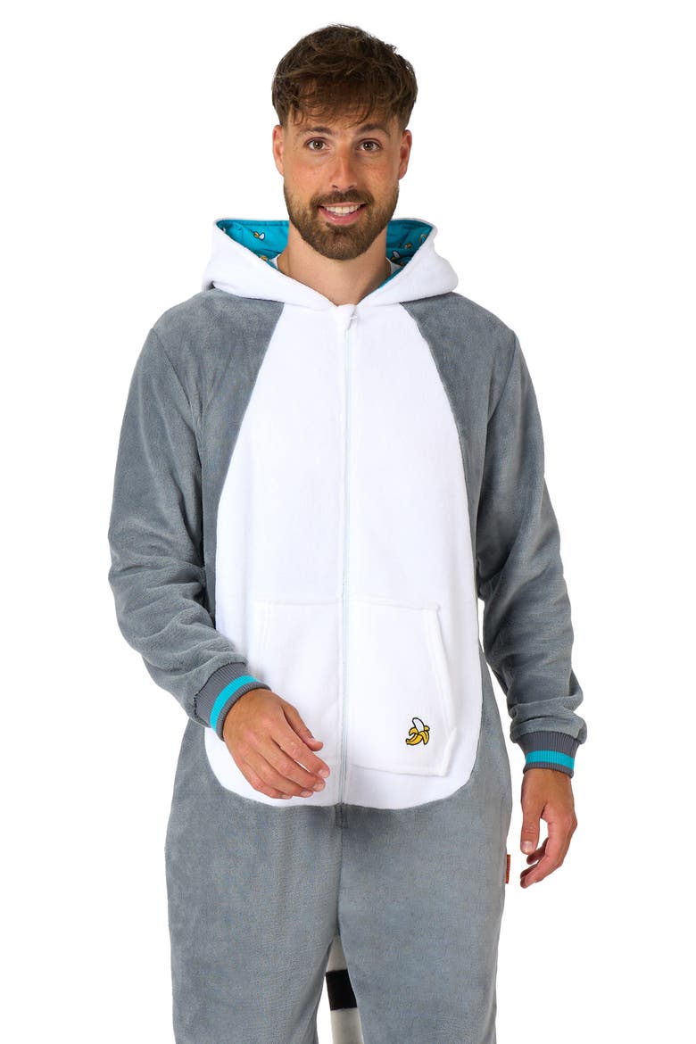 Lemur Hooded Fleece Costume Jumpsuit, Alternate, color, GREY