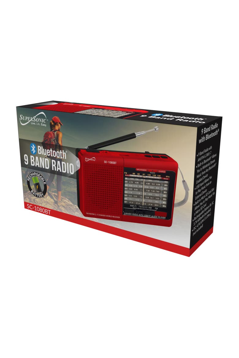 9 Band Radio with Bluetooth, Alternate, color, Red
