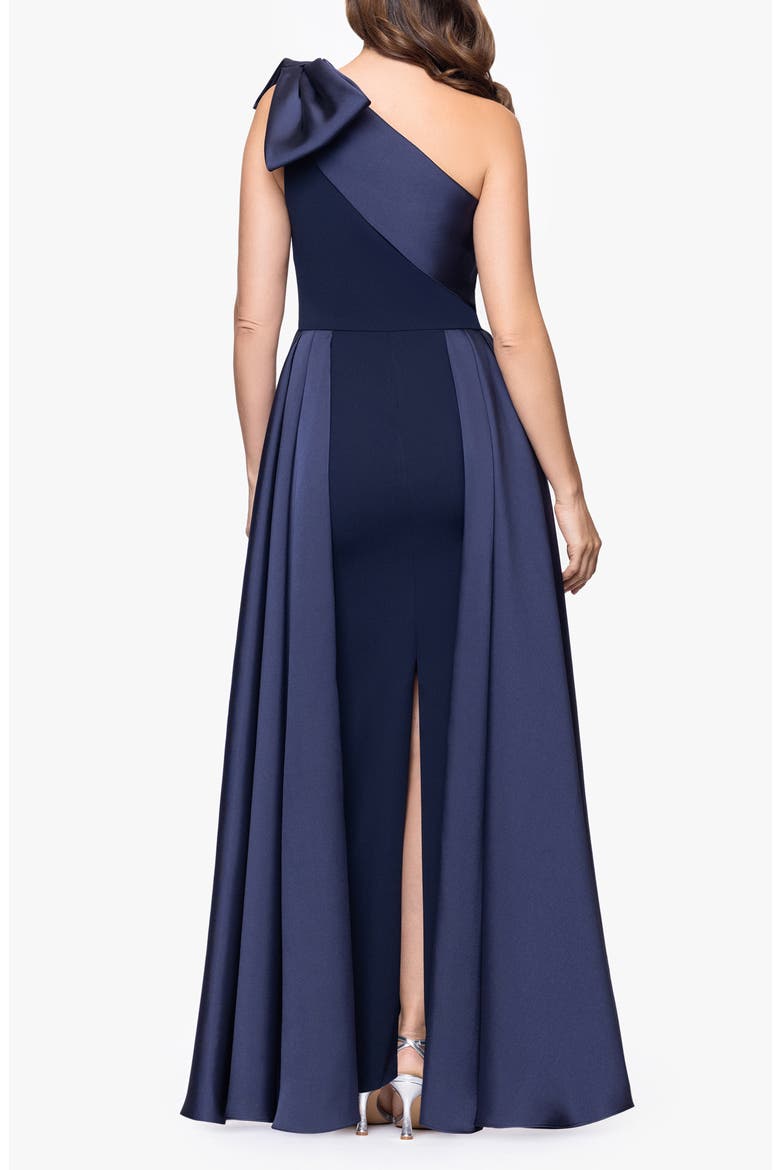 Bow One-Shoulder Mikado Gown, Alternate, color, NAVY