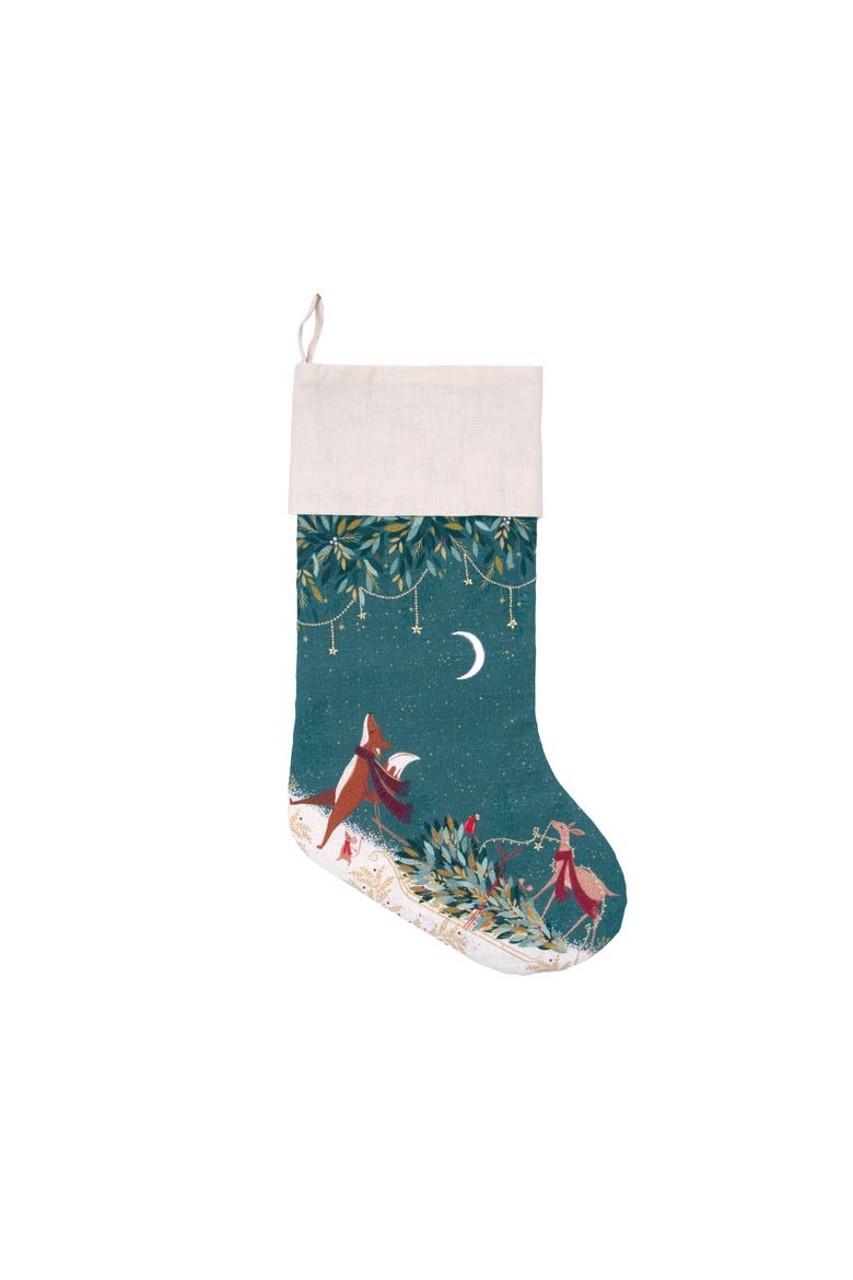 Fox Christmas Stocking, Main, color, Green
