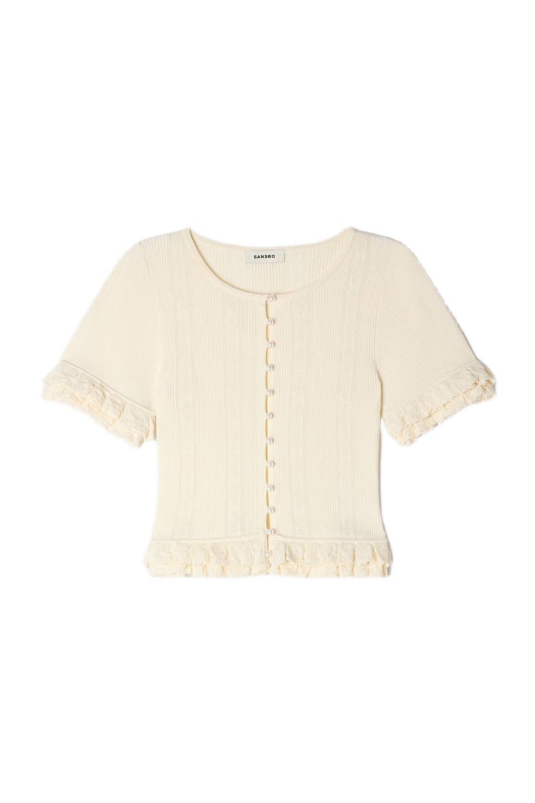 Ruffled knit cardigan, Alternate, color, Ecru