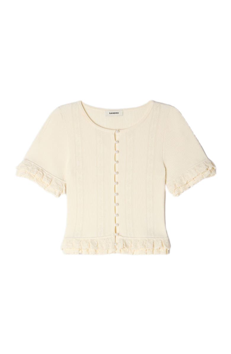 SANDRO Ruffled knit cardigan, Alternate, color, Ecru
