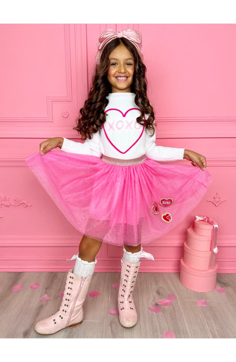 Mia Belle Girls Embroidered Sweater and Heart Patch Tutu Skirt Set, Alternate, color, Pink