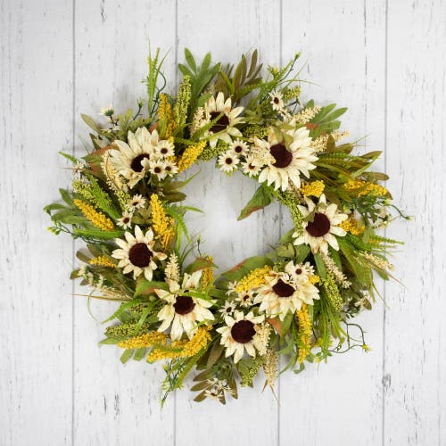 Northlight 24" Beige Sunflowers Artificial Fall Harvest Wreath In Multi
