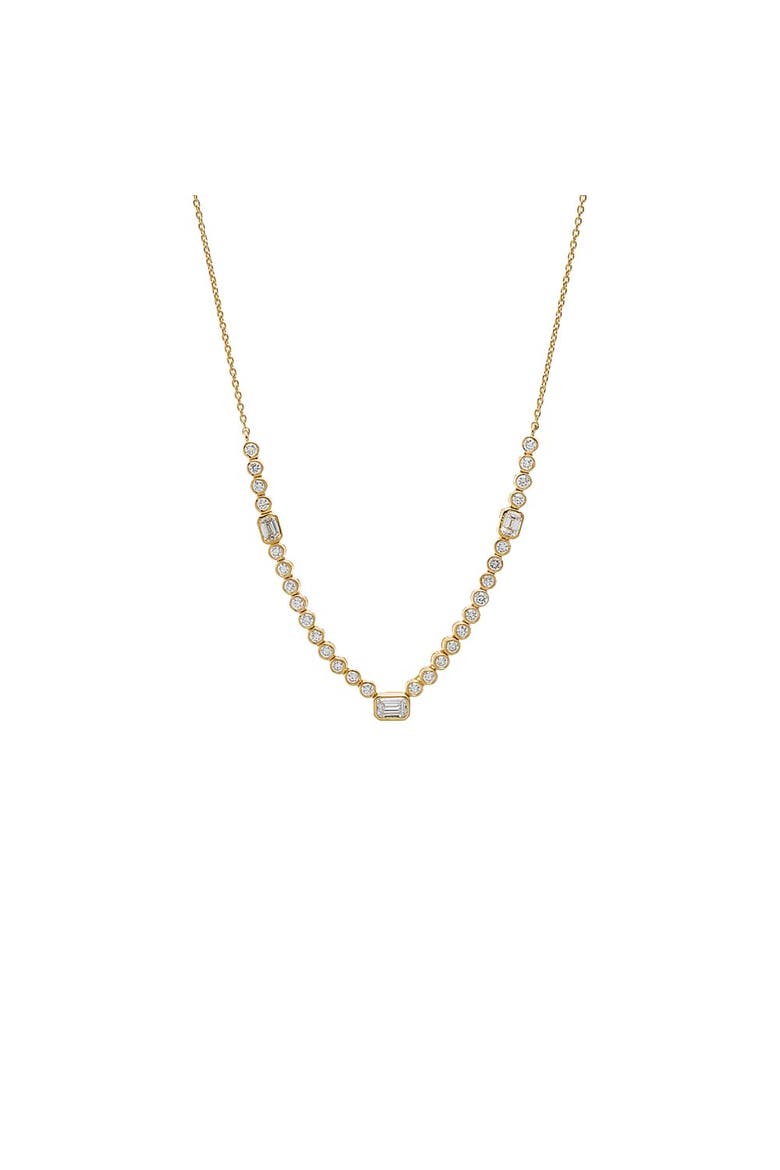 Lab Grown Diamond Bezel Emerald Center Tennis Necklace, Main, color, Gold