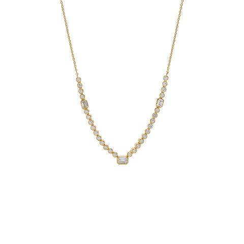 Lab Grown Diamond Bezel Emerald Center Tennis Necklace