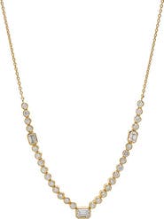 BY ADINA EDEN Lab Grown Diamond Bezel Emerald Center Tennis Necklace