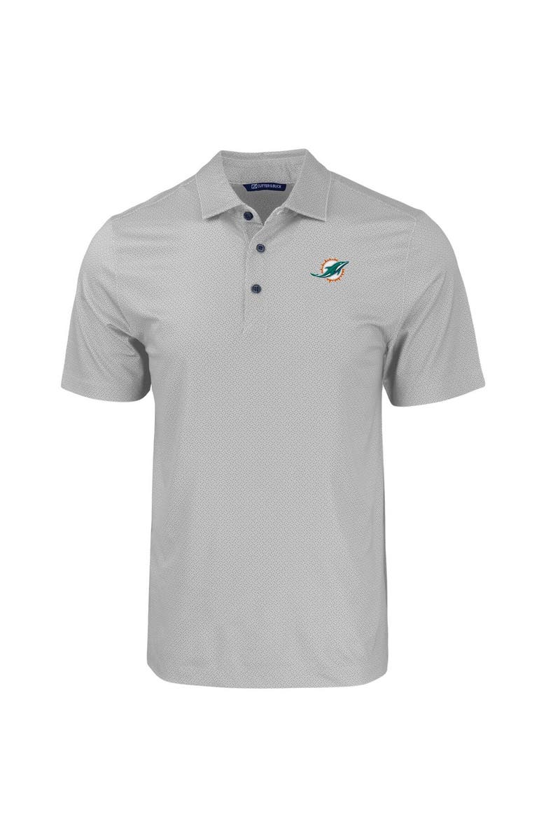 Cutter & Buck Men's Cutter & Buck Gray Miami Dolphins  Pike Eco Tonal Geo Print Stretch Recycled Polo, Alternate, color, 