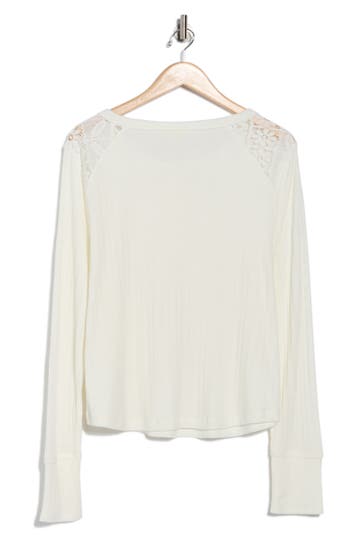 Lucky Brand Cloud Lace Rib Henley In White
