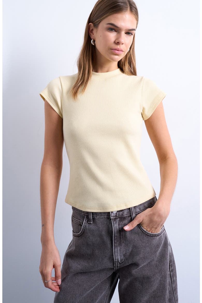 Rib Fitted Stretch Cotton T-Shirt, Main, color, YELLOW