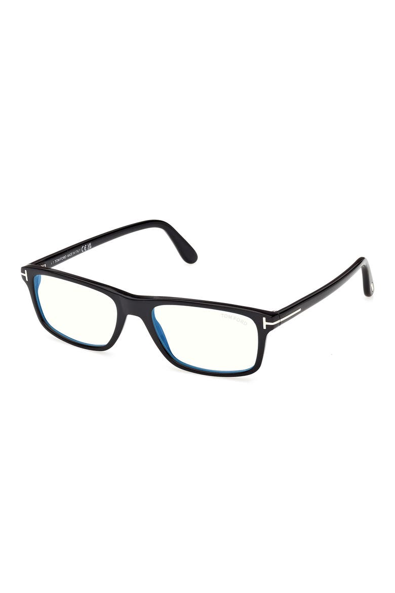 53mm Rectangular Blue Light Blocking Glasses, Alternate, color, SHINY BLACK / T LOGO