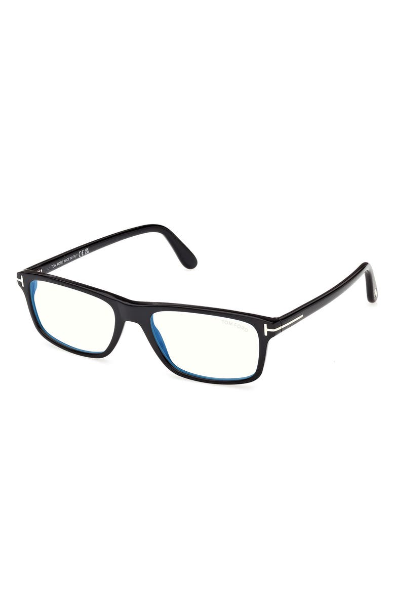 TOM FORD 55mm Rectangular Optical Glasses, Alternate, color, Shiny Black / T Logo