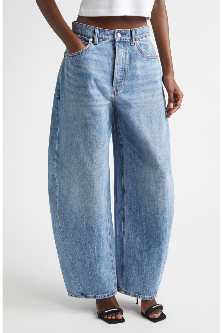 Blow Up Crystal Logo Balloon Leg Jeans, Main, color, VINTAGE LIGHT INDIGO