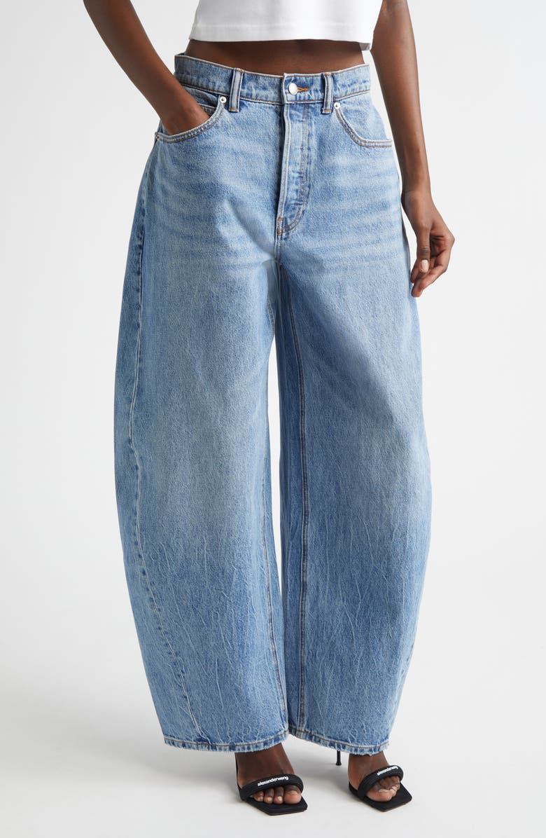 Alexander Wang Blow Up Crystal Logo Balloon Leg Jeans, Main, color, Vintage Light Indigo
